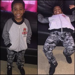Camouflage Grey and Black Kids Cargo Pant